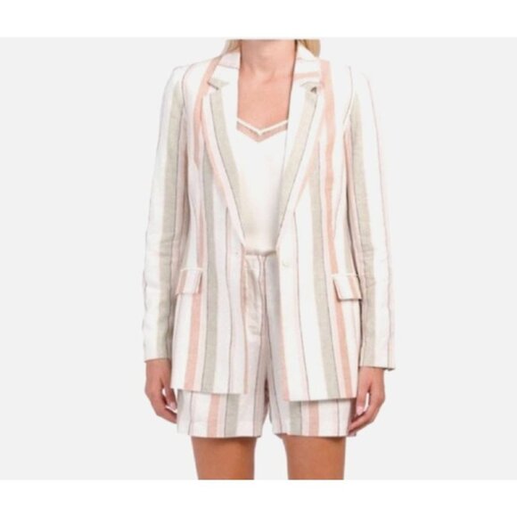 Rachel Zoe Pastel Striped Linen Oversized Padded Shoulder Blazer Jacket Size M - Picture 2 of 11